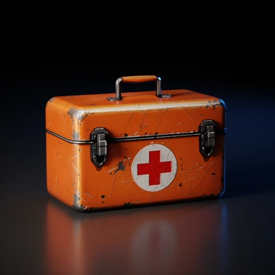 Orange medical first aid kit box.