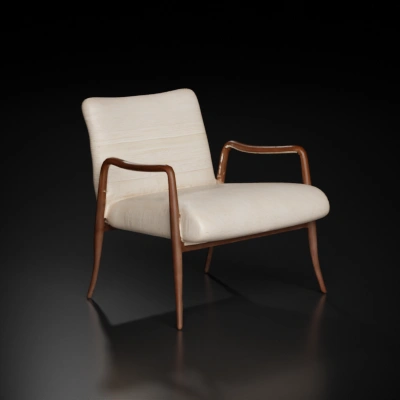 Mid-century modern chair with wooden legs.