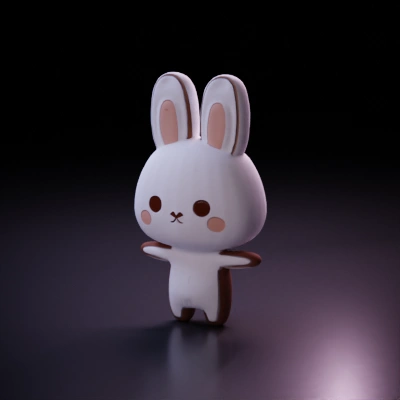 Cute cartoon bunny with big ears and short tail.