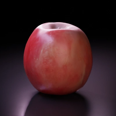 Realistic apple with water droplets.