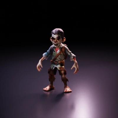 Zombie character, cartoonish and animated.