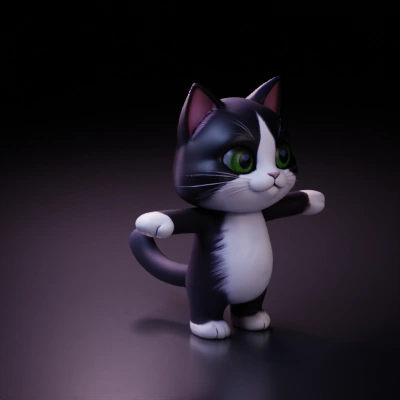 Cartoon-style standing black and white cat.