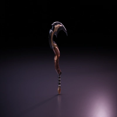 Mystic crescent blade with a decorated handle.