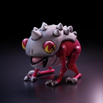 One-eyed spiked creature with mechanical enhancements, frog-like body.