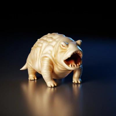 Turtle-like creature with open mouth, muscular build.