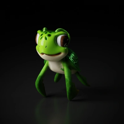 Cartoon turtle, exaggerated features, friendly expression.
