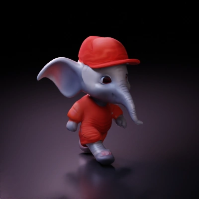 Cute anthropomorphic elephant with a hat and red clothing.