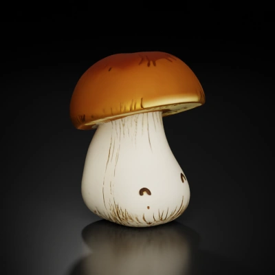 Anthropomorphic mushroom character, smiling face.
