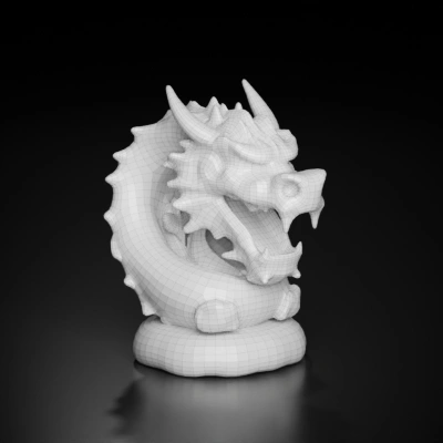 Detailed dragon sculpture, ornate design, fantasy.