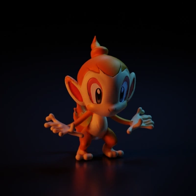 Fire-tailed cartoon monkey, playful and energetic.