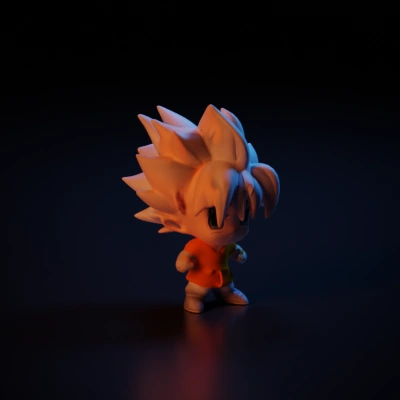 Super Saiyan anime character, chibi style, serious expression.