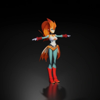 Human-like robot with futuristic suit, long hair, expressive face.