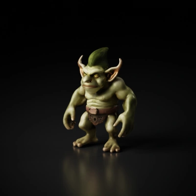 Fantasy goblin with muscular build, angry expression.