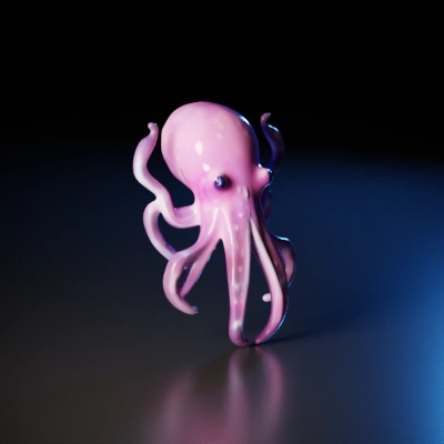 Cartoon octopus, eight arms, shiny surface, anthropomorphic.