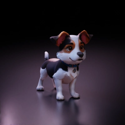 Cute, animated dog with a heart-shaped tag.