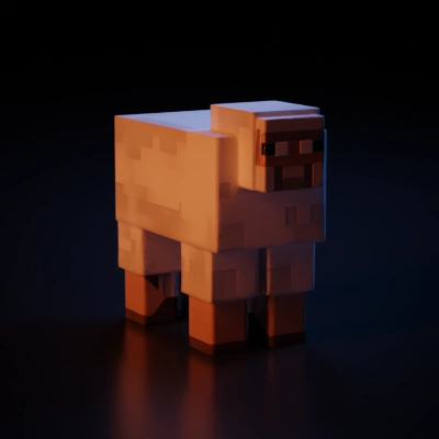 Blocky voxel sheep, Minecraft character.
