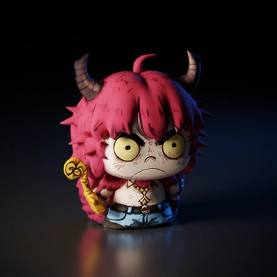 Horned cartoon character with a worried expression.