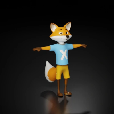 Anthropomorphic fox character, wearing shirt and shorts. t - pose