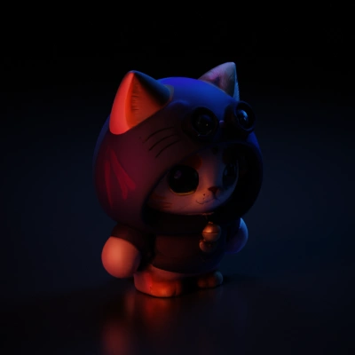 Cat character in hoodie with goggles; character, smooth edges.