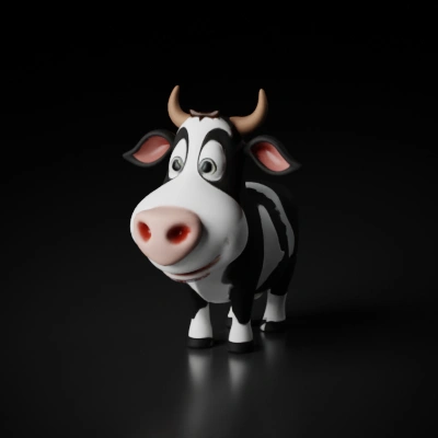 Cartoon cow character, smiling, playful.