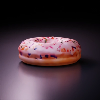 Donut with vibrant sprinkles, 3D rendered.
