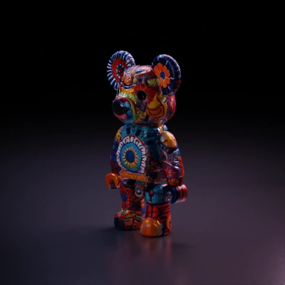 Human-like bear-shaped character with intricate patterns.