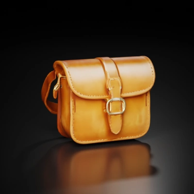 Leather shoulder bag with buckle strap, compact design.
