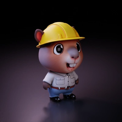 Cartoon animal wearing a construction hat.