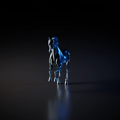 Majestic stallion sculpted with flowing mane. with eyes