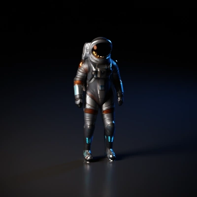 Spacesuit female astronaut with helmet, spacesuit and details, standing.