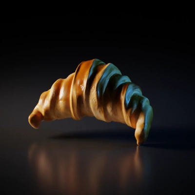 Croissant, flaky pastry with distinct layers.