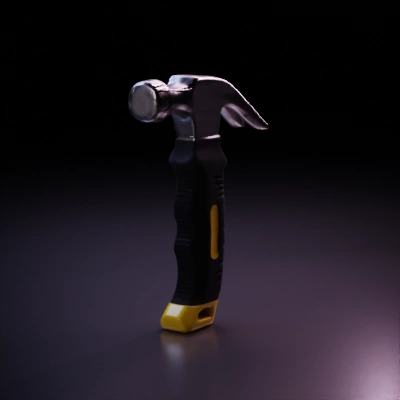 Construction hammer, ergonomic handle, claw for nail removal.