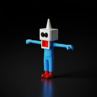 Humanoid figure with boxy head and one-eyed monster-like appearance.