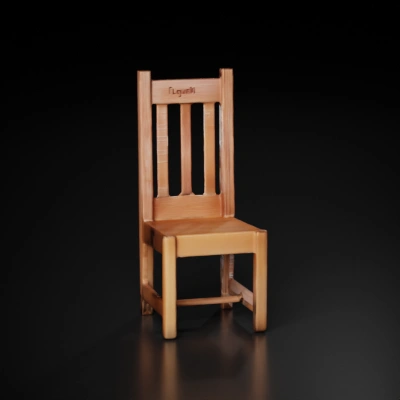 Wooden chair with vertical slats.