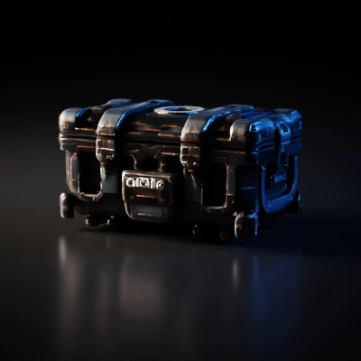 Sci-fi storage crate with reinforced segments, rugged design.
