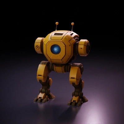 Yellow robotic figure with limbs.