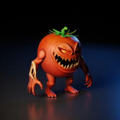 creepy tomato monster with arms and legs.