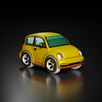 Cartoonish compact car with large wheels.