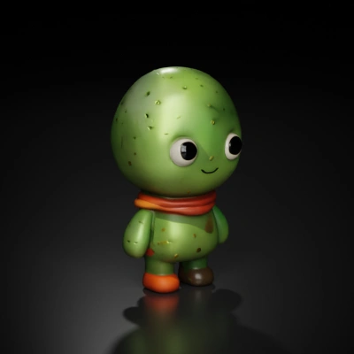 Cactus character with big eyes, scarf, cute and round.