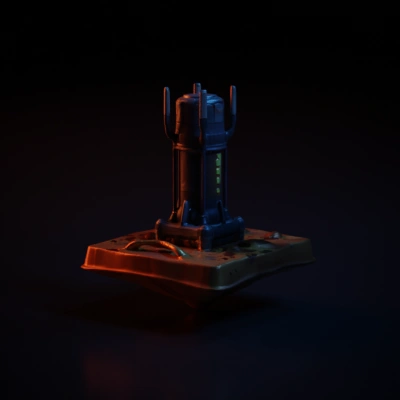 Futuristic sci-fi power generator with cables.