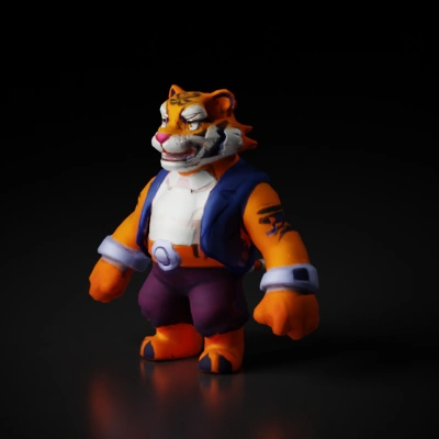 Muscular anthropomorphic tiger, battle-ready outfit, game character,T pose.