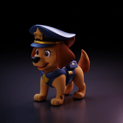 Puppy in a police uniform, cartoon character.