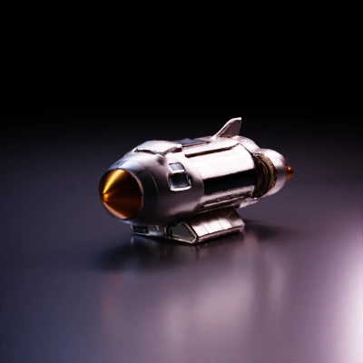 Futuristic rocket-like spacecraft, streamlined design.