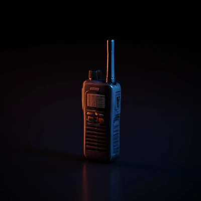 Handheld walkie-talkie, portable communication device.