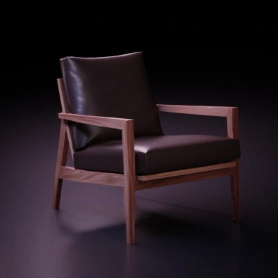 wooden armchair with cushion.