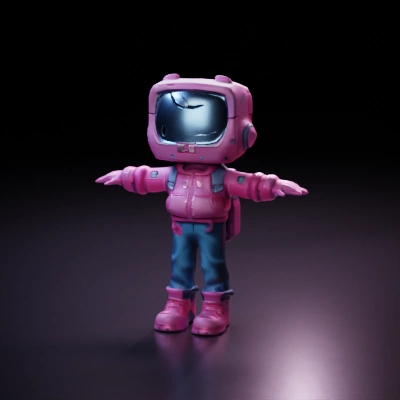Astronaut character with TV-shaped helmet, simple outfit.