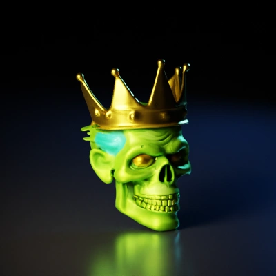 Zombie skull face with crown.