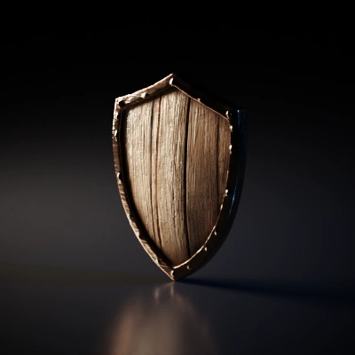Wooden medieval shield with metal frame.