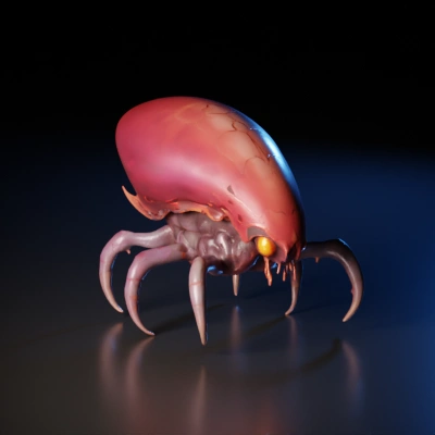 Alien spider-like creature with glowing white eyes.