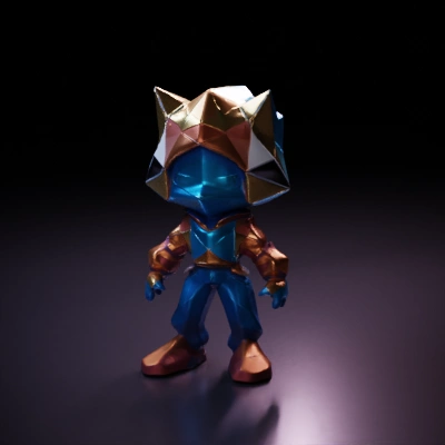Polygonal humanoid character with geometric shapes.